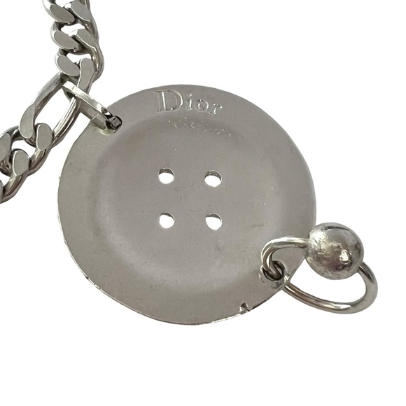 AUTH VTG Christian Dior Silver Figaro Chain Link Large Logo Charm Bracelet - Picture 9 of 16